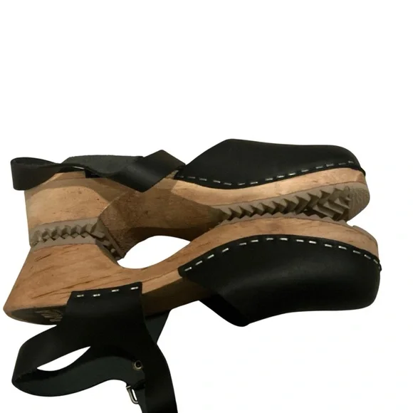 Mia Sofia Sweden black leather sandals clogs ankle strap size 37 - Picture 4 of 8